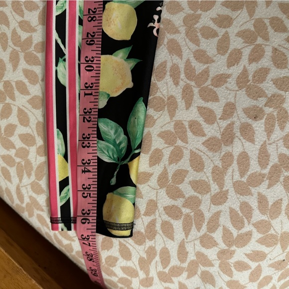 Emily HSU Designs Black High Waisted Lemon Print Pink & White Striped Leggings S - Picture 15 of 15